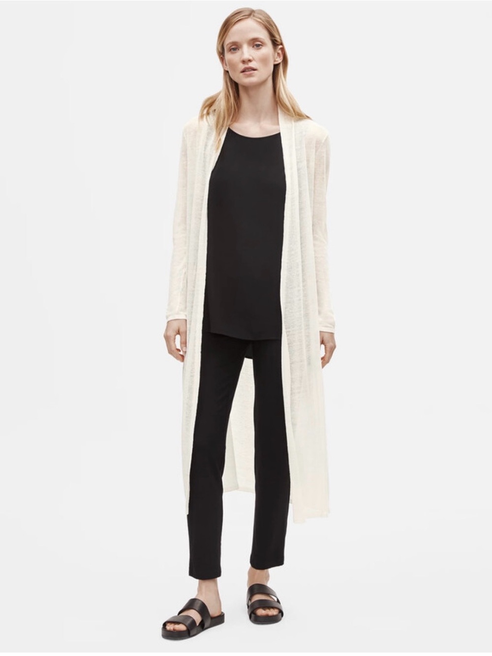 Eileen Fisher Organic Linen Crepe Duster Cardigan Tan Women’s Medium Open Front